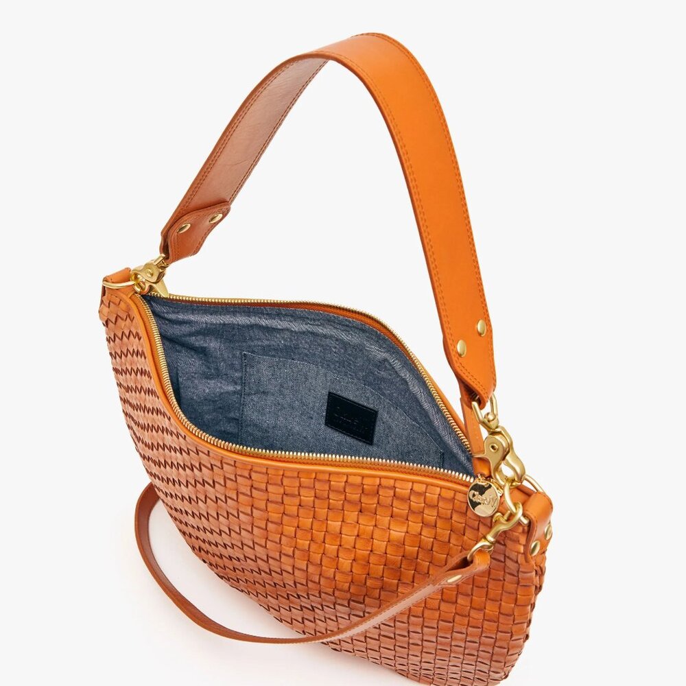 Clare V. Moyen Messenger in Natural Woven Checker Leather
